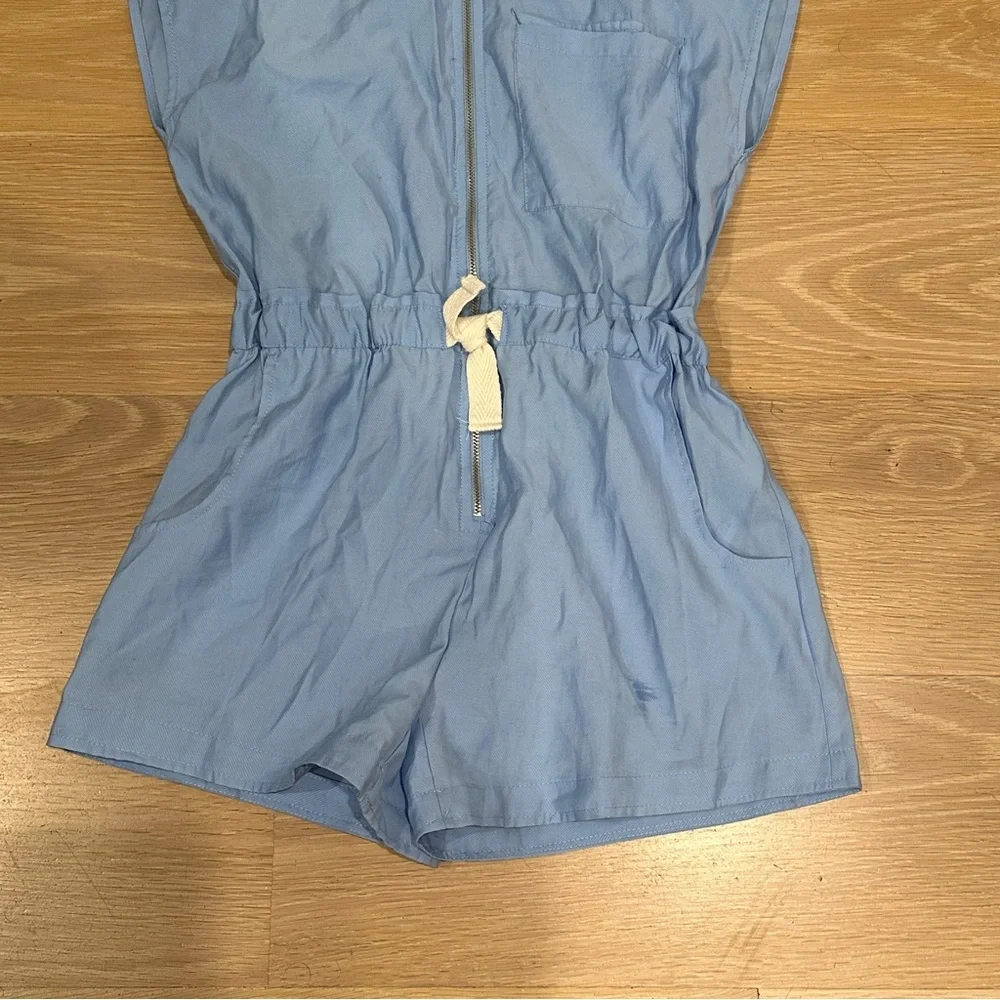 NEW ZARA WITHOUT TAGS KIDS Sz 11-12 N/SLV BLUE ZIP UP ONE PIECE w POCKETS/HOOD - Picture 2 of 5